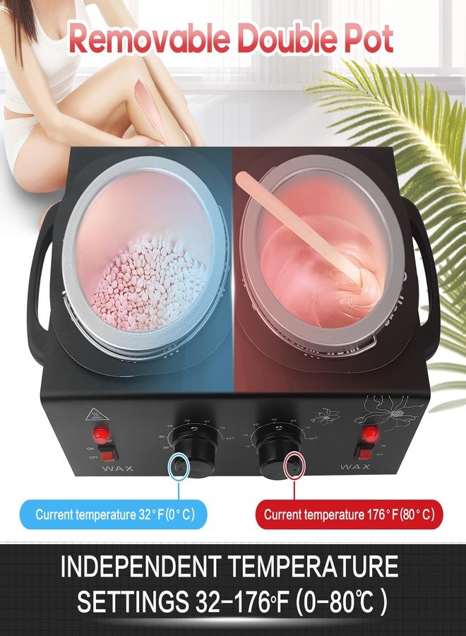 Adoture Wax Warmer for Hair Removal, Professional Waxing Heater Pot with Adjustable Temperature for Women Men, with 20 Wooden Wax Sticks (Black-Double Pots) - Image 3